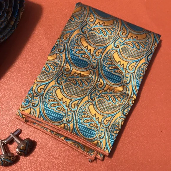 Paisley Golden teal Tie Set